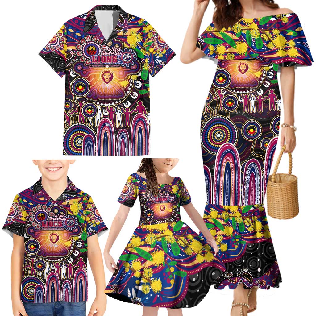 Personalised NAIDOC Week 2025 Lions Football Family Matching Mermaid Dress and Hawaiian Shirt Aboriginal Dot Painting