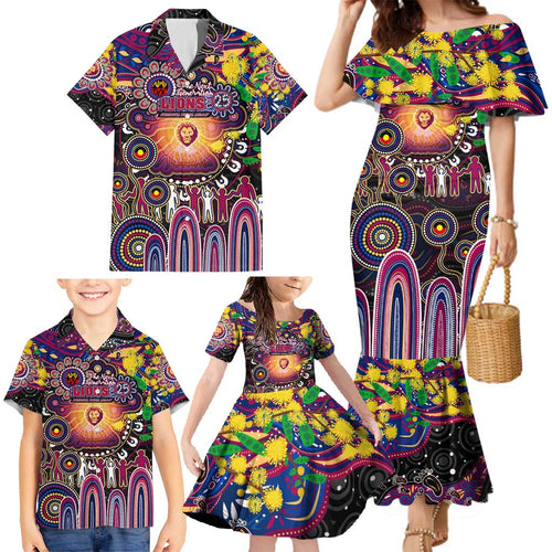 Personalised NAIDOC Week 2025 Lions Football Family Matching Mermaid Dress and Hawaiian Shirt Aboriginal Dot Painting