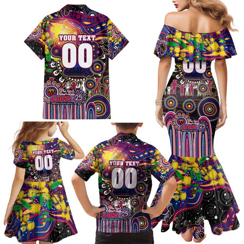 Personalised NAIDOC Week 2025 Lions Football Family Matching Mermaid Dress and Hawaiian Shirt Aboriginal Dot Painting