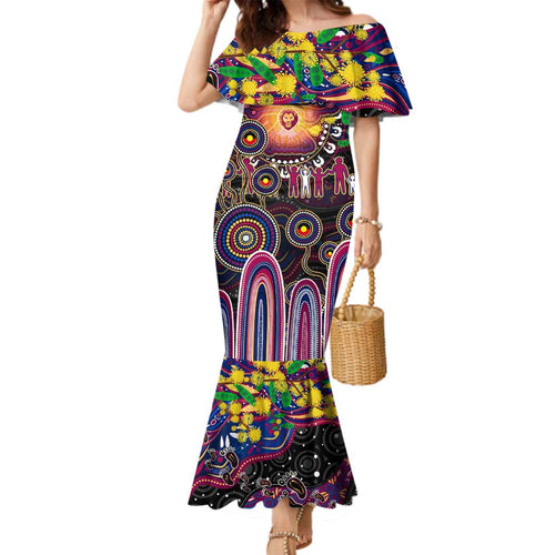 Personalised NAIDOC Week 2025 Lions Football Family Matching Mermaid Dress and Hawaiian Shirt Aboriginal Dot Painting