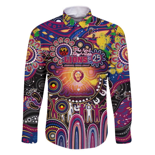 Personalised NAIDOC Week 2025 Lions Football Family Matching Off The Shoulder Long Sleeve Dress and Hawaiian Shirt Aboriginal Dot Painting