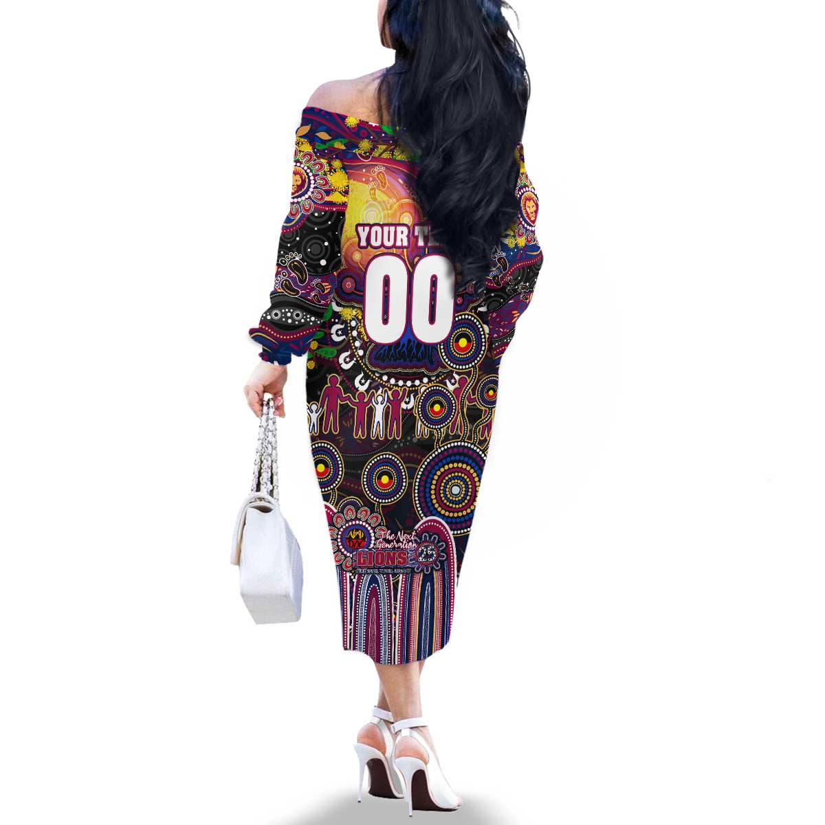 Personalised NAIDOC Week 2025 Lions Football Family Matching Off The Shoulder Long Sleeve Dress and Hawaiian Shirt Aboriginal Dot Painting