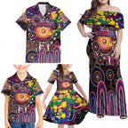 Personalised NAIDOC Week 2025 Lions Football Family Matching Off Shoulder Maxi Dress and Hawaiian Shirt Aboriginal Dot Painting