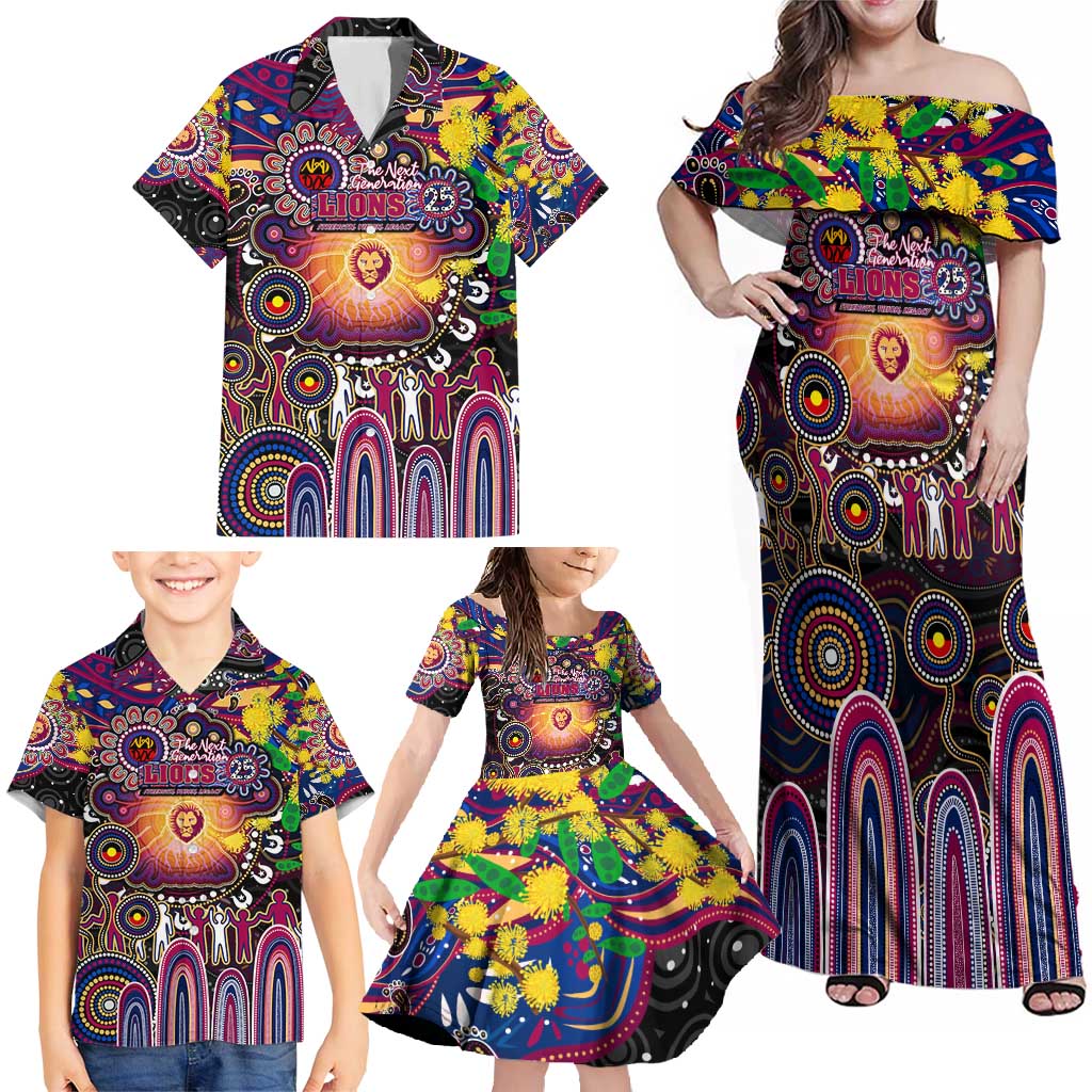 Personalised NAIDOC Week 2025 Lions Football Family Matching Off Shoulder Maxi Dress and Hawaiian Shirt Aboriginal Dot Painting
