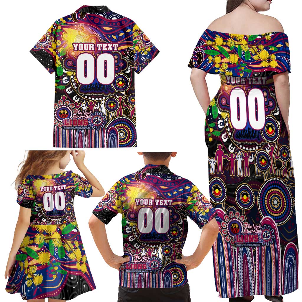 Personalised NAIDOC Week 2025 Lions Football Family Matching Off Shoulder Maxi Dress and Hawaiian Shirt Aboriginal Dot Painting