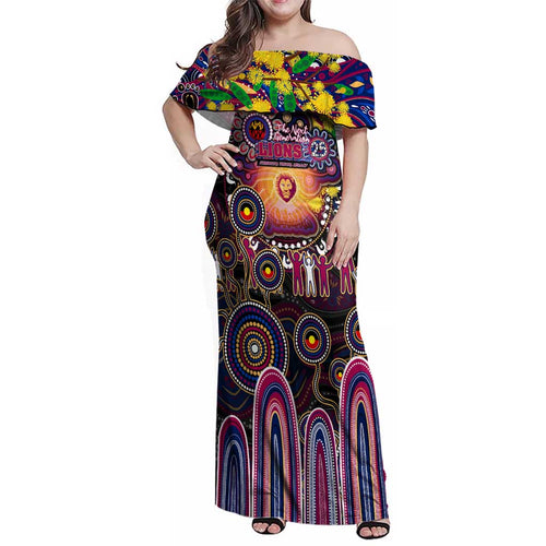 Personalised NAIDOC Week 2025 Lions Football Family Matching Off Shoulder Maxi Dress and Hawaiian Shirt Aboriginal Dot Painting