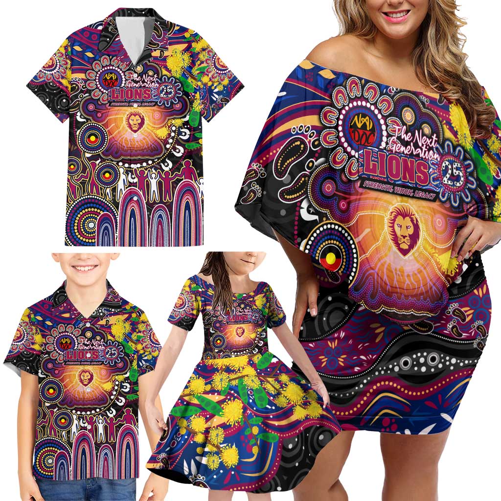 Personalised NAIDOC Week 2025 Lions Football Family Matching Off Shoulder Short Dress and Hawaiian Shirt Aboriginal Dot Painting