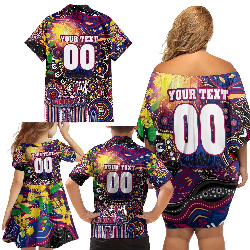 Personalised NAIDOC Week 2025 Lions Football Family Matching Off Shoulder Short Dress and Hawaiian Shirt Aboriginal Dot Painting