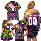 Personalised NAIDOC Week 2025 Lions Football Family Matching Off Shoulder Short Dress and Hawaiian Shirt Aboriginal Dot Painting