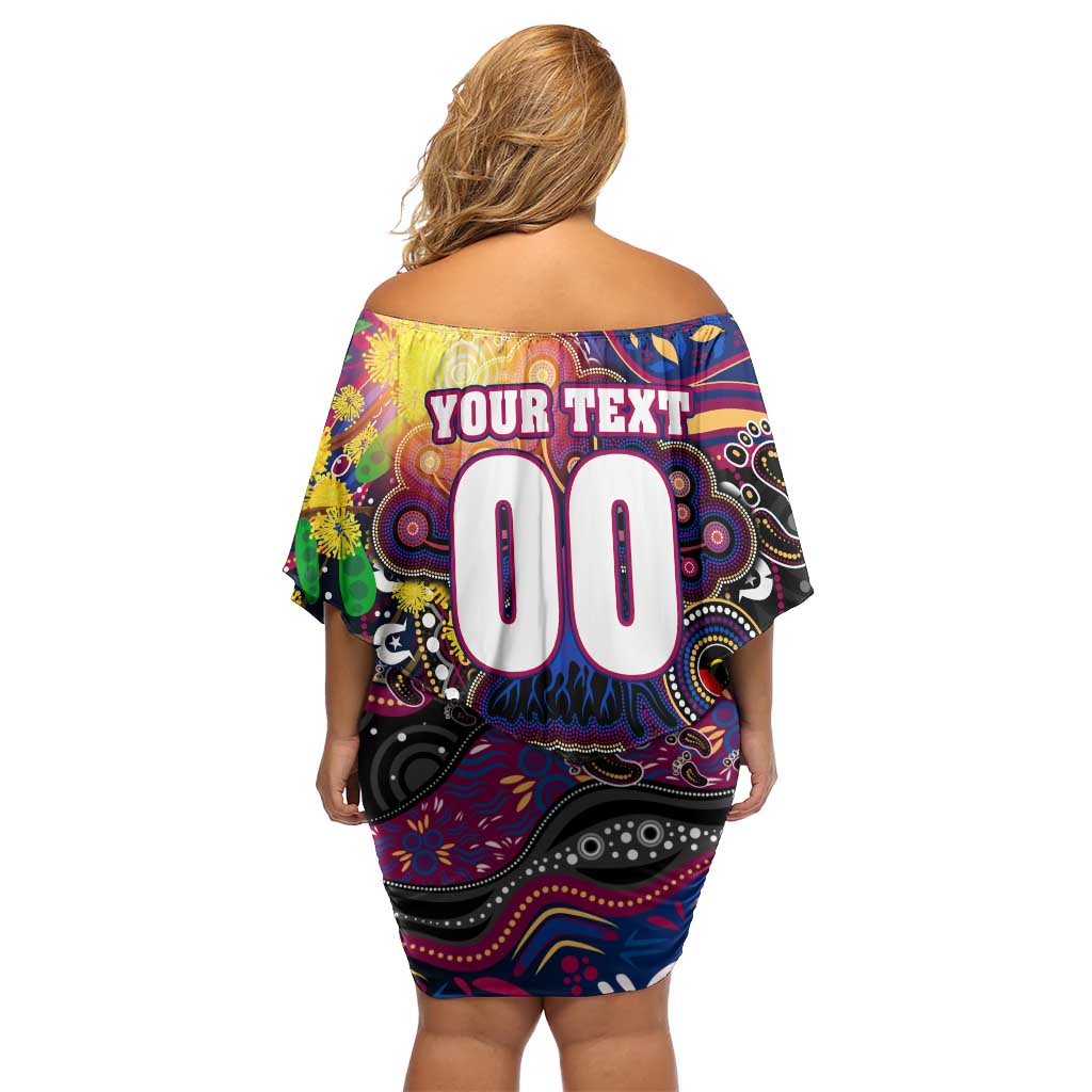 Personalised NAIDOC Week 2025 Lions Football Family Matching Off Shoulder Short Dress and Hawaiian Shirt Aboriginal Dot Painting