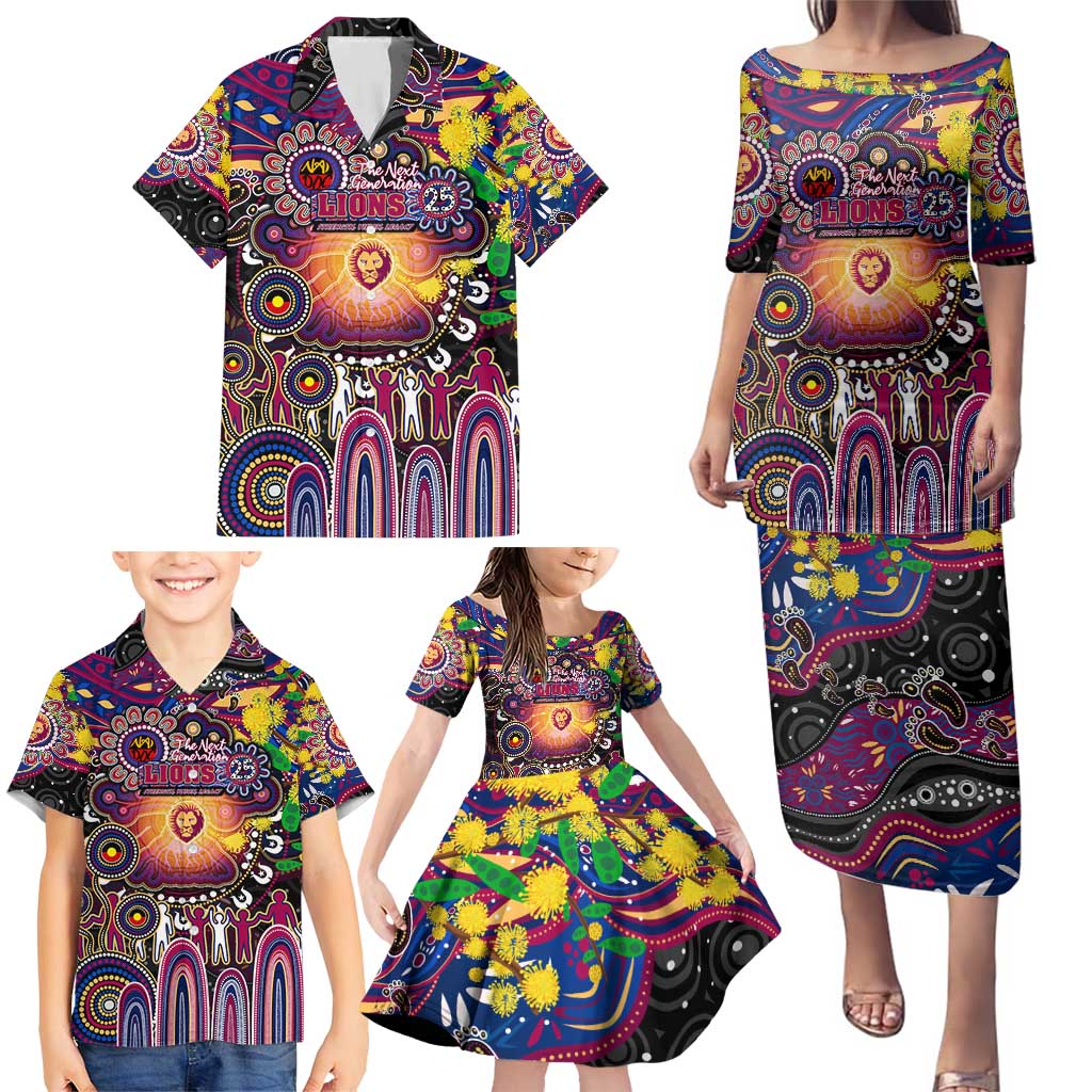 Personalised NAIDOC Week 2025 Lions Football Family Matching Puletasi and Hawaiian Shirt Aboriginal Dot Painting
