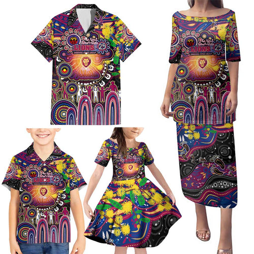Personalised NAIDOC Week 2025 Lions Football Family Matching Puletasi and Hawaiian Shirt Aboriginal Dot Painting