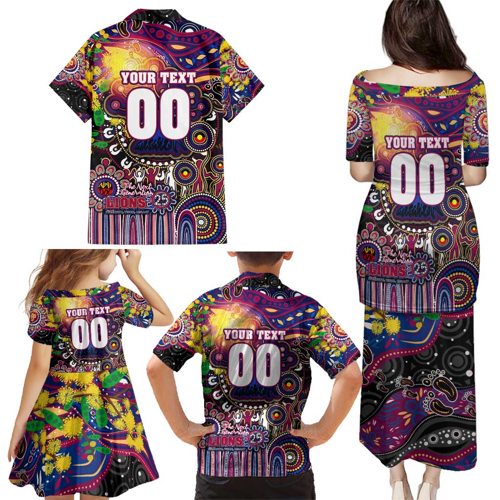 Personalised NAIDOC Week 2025 Lions Football Family Matching Puletasi and Hawaiian Shirt Aboriginal Dot Painting