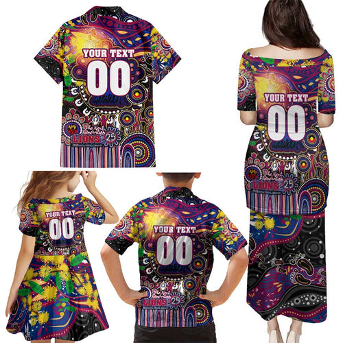 Personalised NAIDOC Week 2025 Lions Football Family Matching Puletasi and Hawaiian Shirt Aboriginal Dot Painting