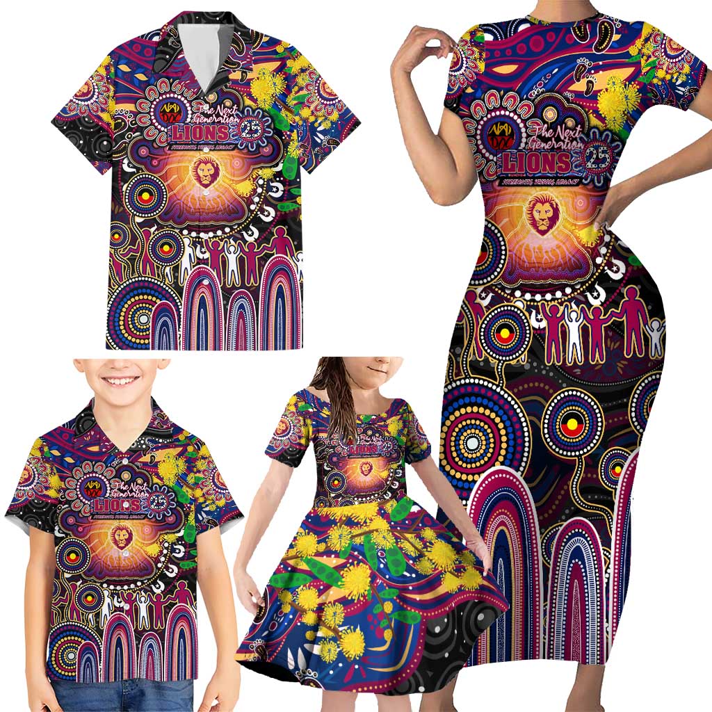 Personalised NAIDOC Week 2025 Lions Football Family Matching Short Sleeve Bodycon Dress and Hawaiian Shirt Aboriginal Dot Painting