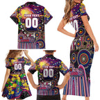 Personalised NAIDOC Week 2025 Lions Football Family Matching Short Sleeve Bodycon Dress and Hawaiian Shirt Aboriginal Dot Painting