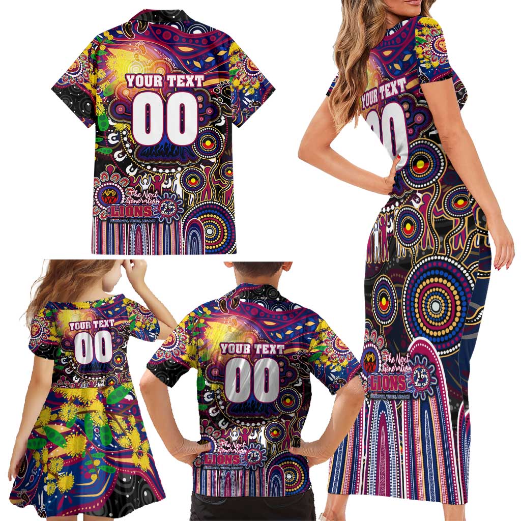 Personalised NAIDOC Week 2025 Lions Football Family Matching Short Sleeve Bodycon Dress and Hawaiian Shirt Aboriginal Dot Painting