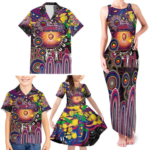 Personalised NAIDOC Week 2025 Lions Football Family Matching Tank Maxi Dress and Hawaiian Shirt Aboriginal Dot Painting