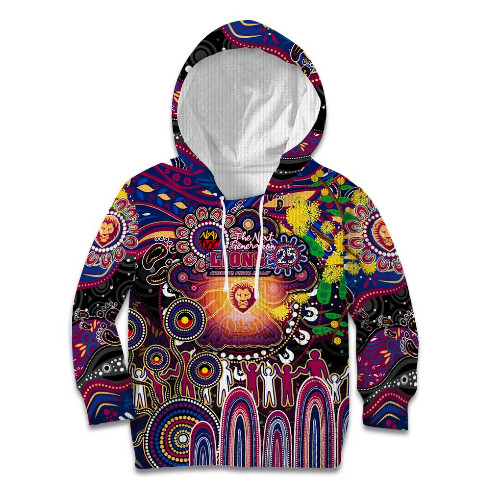 Personalised NAIDOC Week 2025 Lions Football Kid Hoodie Aboriginal Dot Painting
