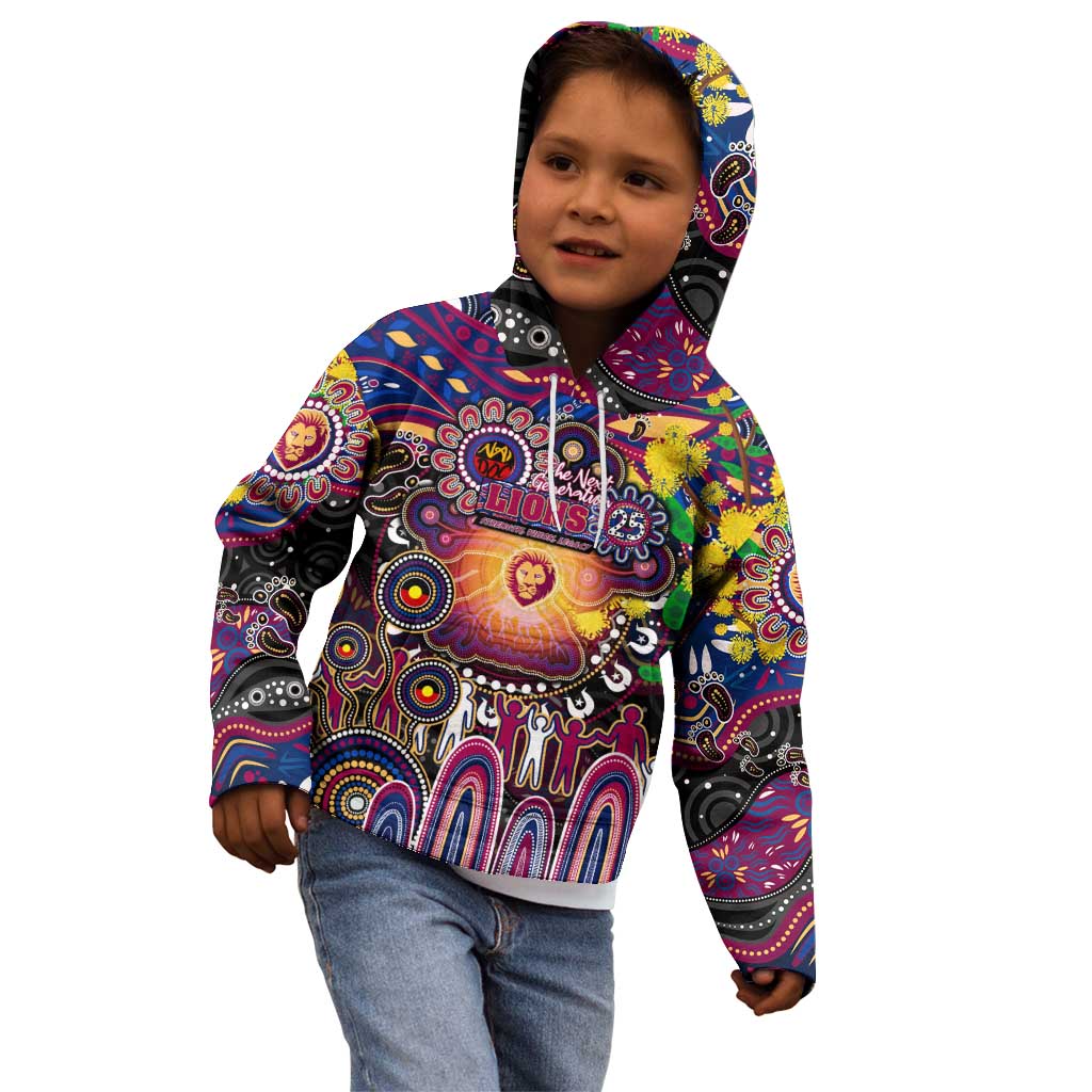 Personalised NAIDOC Week 2025 Lions Football Kid Hoodie Aboriginal Dot Painting