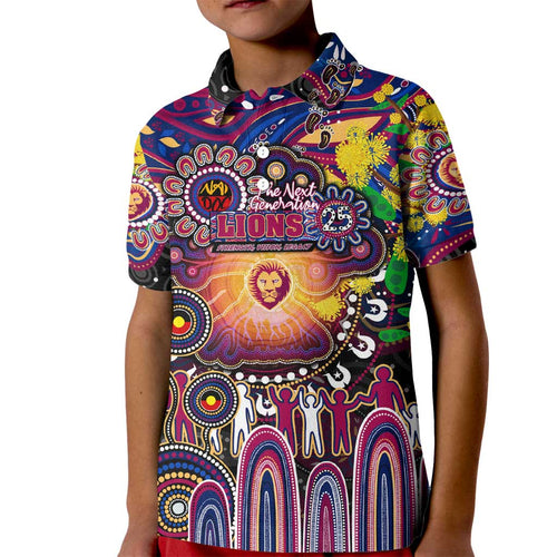Personalised NAIDOC Week 2025 Lions Football Kid Polo Shirt Aboriginal Dot Painting