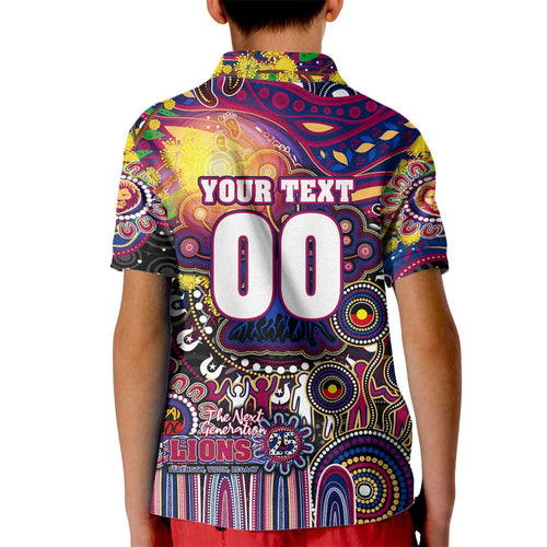 Personalised NAIDOC Week 2025 Lions Football Kid Polo Shirt Aboriginal Dot Painting