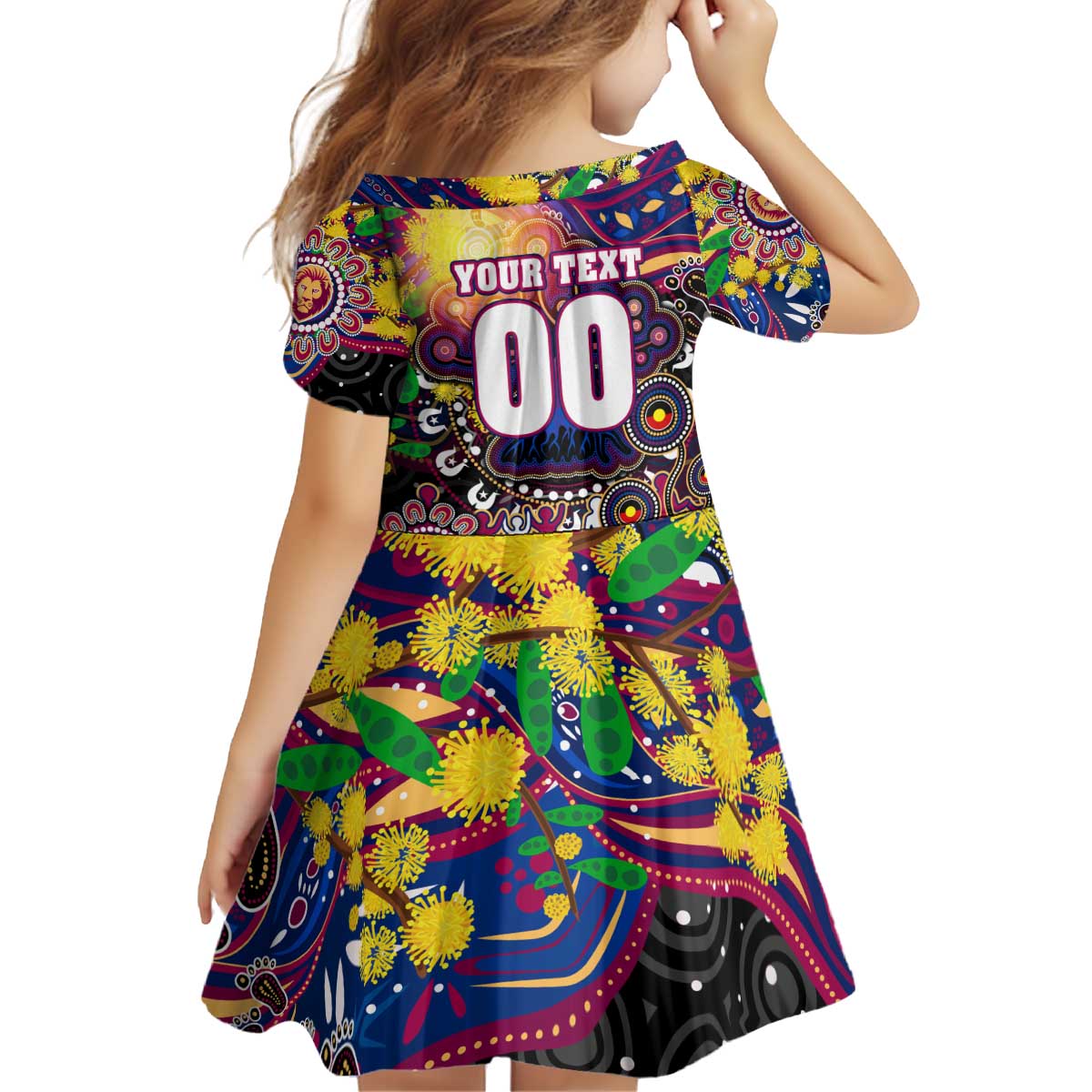 Personalised NAIDOC Week 2025 Lions Football Kid Short Sleeve Dress Aboriginal Dot Painting