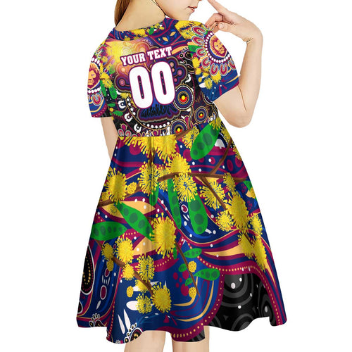 Personalised NAIDOC Week 2025 Lions Football Kid Short Sleeve Dress Aboriginal Dot Painting