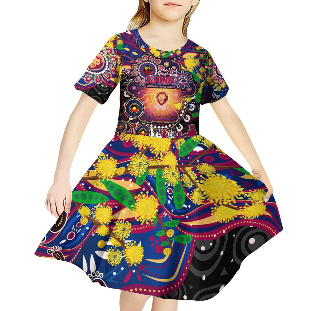 Personalised NAIDOC Week 2025 Lions Football Kid Short Sleeve Dress Aboriginal Dot Painting