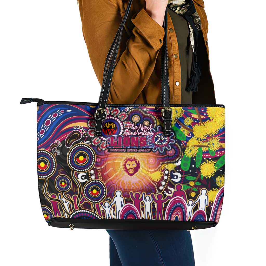 NAIDOC Week 2025 Lions Football Leather Tote Bag Aboriginal Dot Painting