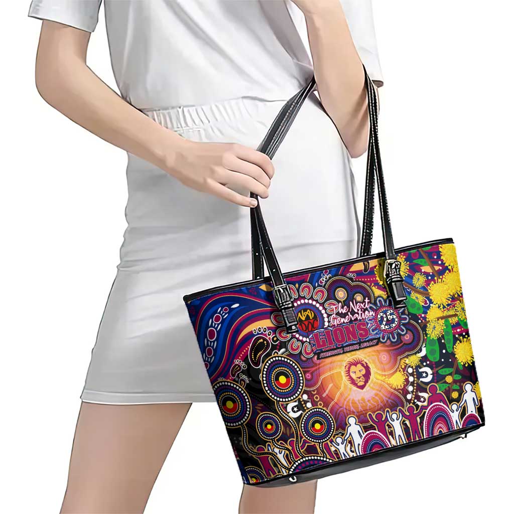 NAIDOC Week 2025 Lions Football Leather Tote Bag Aboriginal Dot Painting