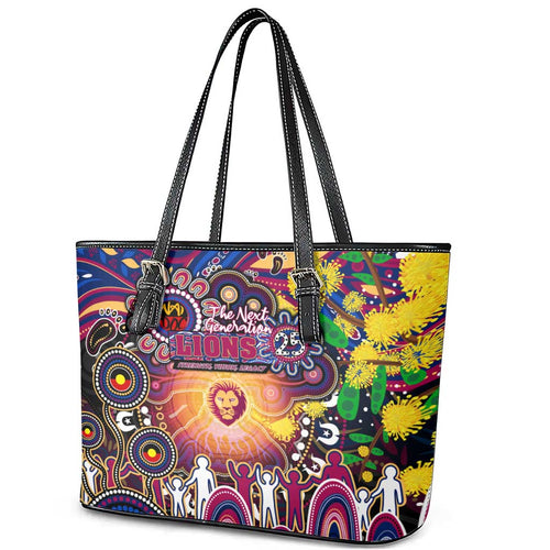 NAIDOC Week 2025 Lions Football Leather Tote Bag Aboriginal Dot Painting