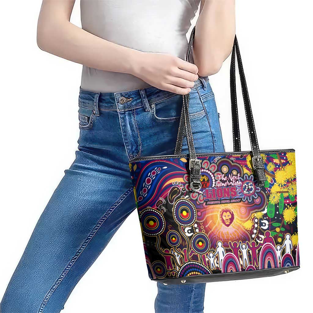 NAIDOC Week 2025 Lions Football Leather Tote Bag Aboriginal Dot Painting