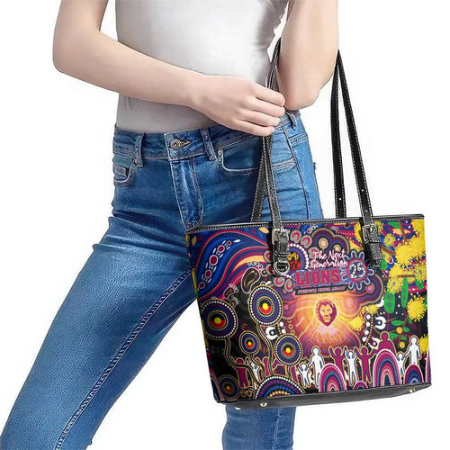 NAIDOC Week 2025 Lions Football Leather Tote Bag Aboriginal Dot Painting