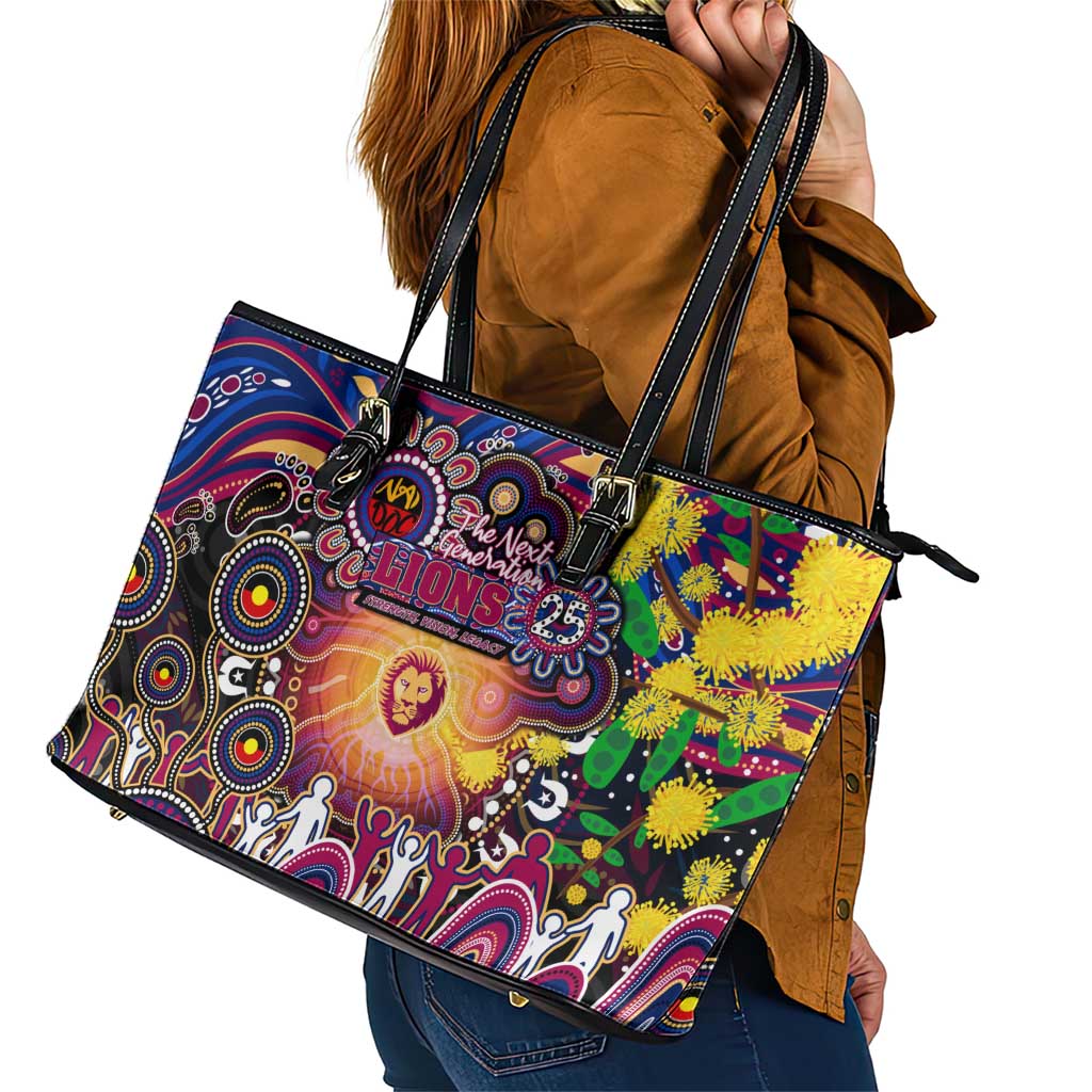 NAIDOC Week 2025 Lions Football Leather Tote Bag Aboriginal Dot Painting