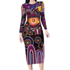 Personalised NAIDOC Week 2025 Lions Football Long Sleeve Bodycon Dress Aboriginal Dot Painting