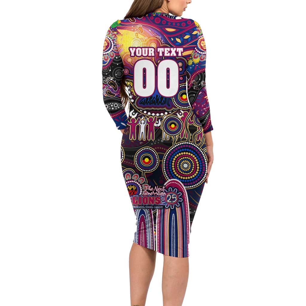 Personalised NAIDOC Week 2025 Lions Football Long Sleeve Bodycon Dress Aboriginal Dot Painting