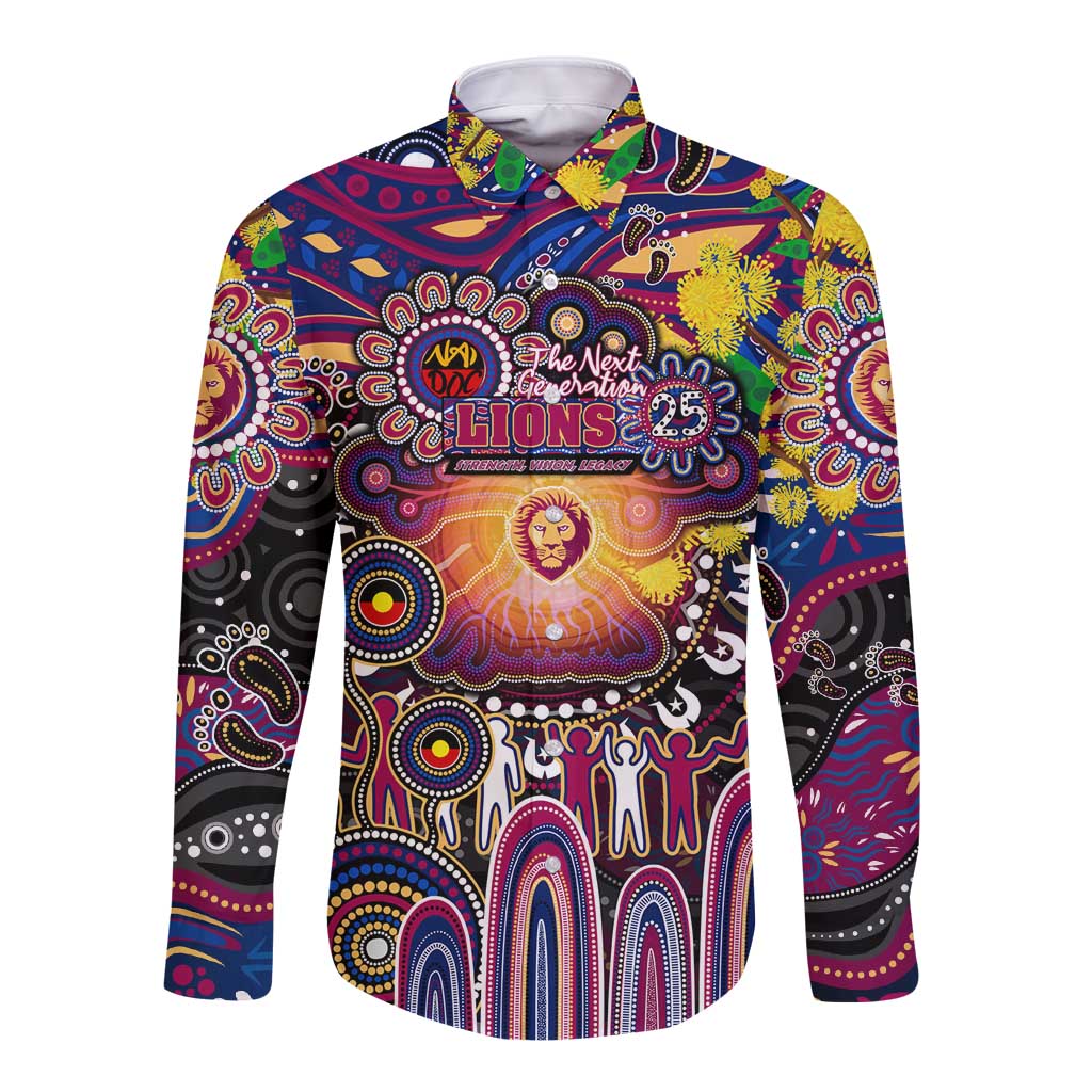 Personalised NAIDOC Week 2025 Lions Football Long Sleeve Button Shirt Aboriginal Dot Painting