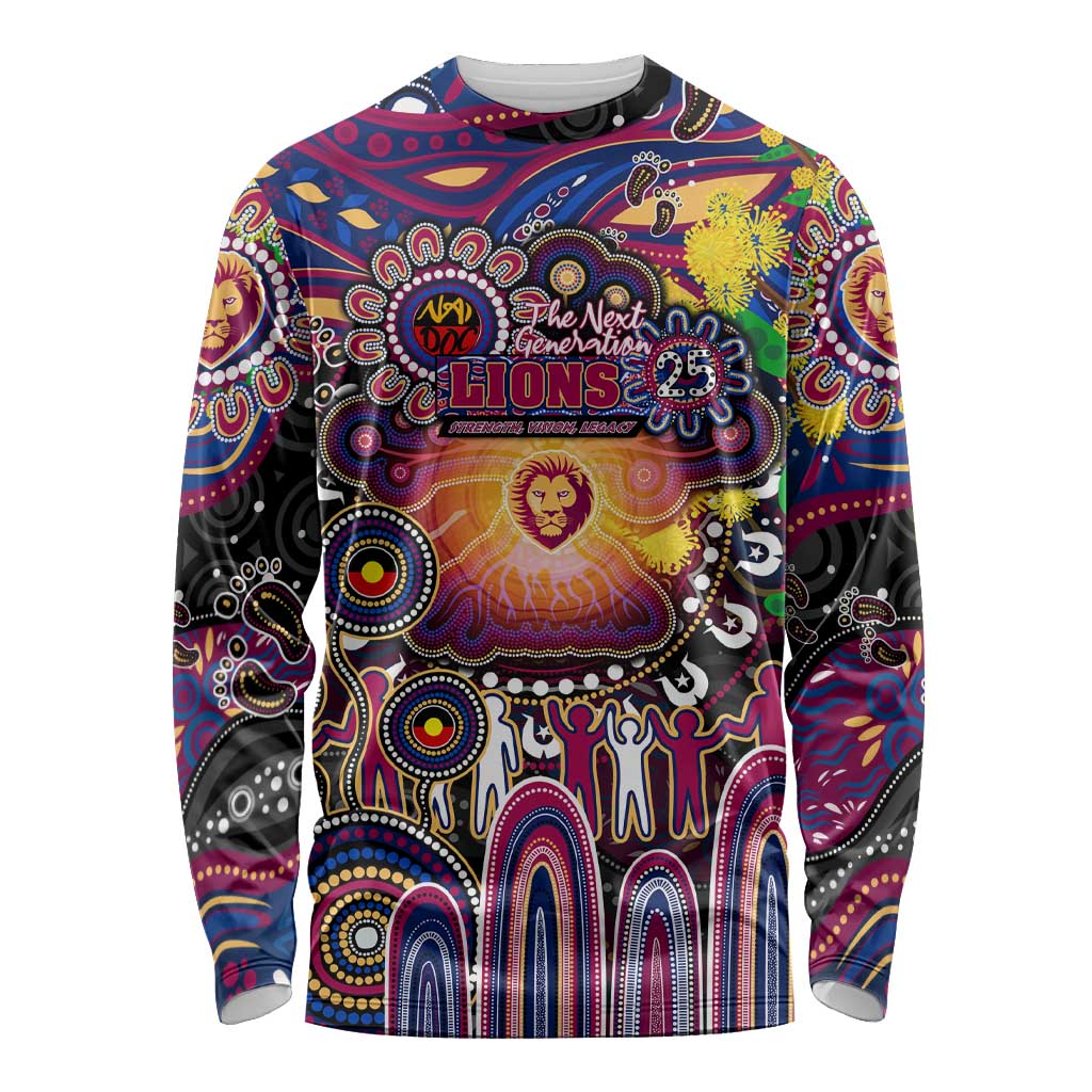 Personalised NAIDOC Week 2025 Lions Football Long Sleeve Shirt Aboriginal Dot Painting