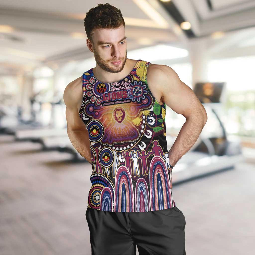 Personalised NAIDOC Week 2025 Lions Football Men Tank Top Aboriginal Dot Painting