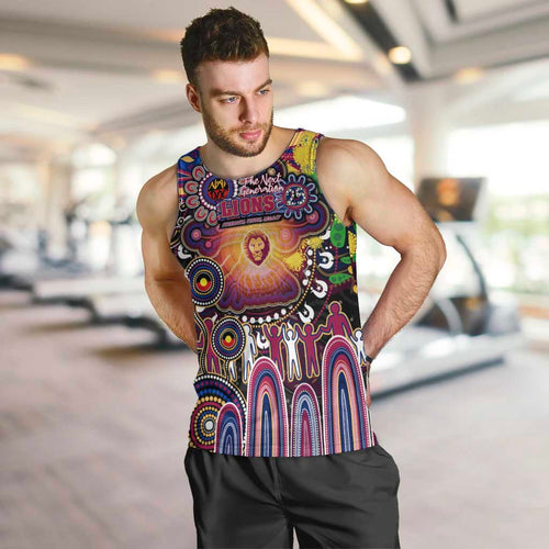 Personalised NAIDOC Week 2025 Lions Football Men Tank Top Aboriginal Dot Painting