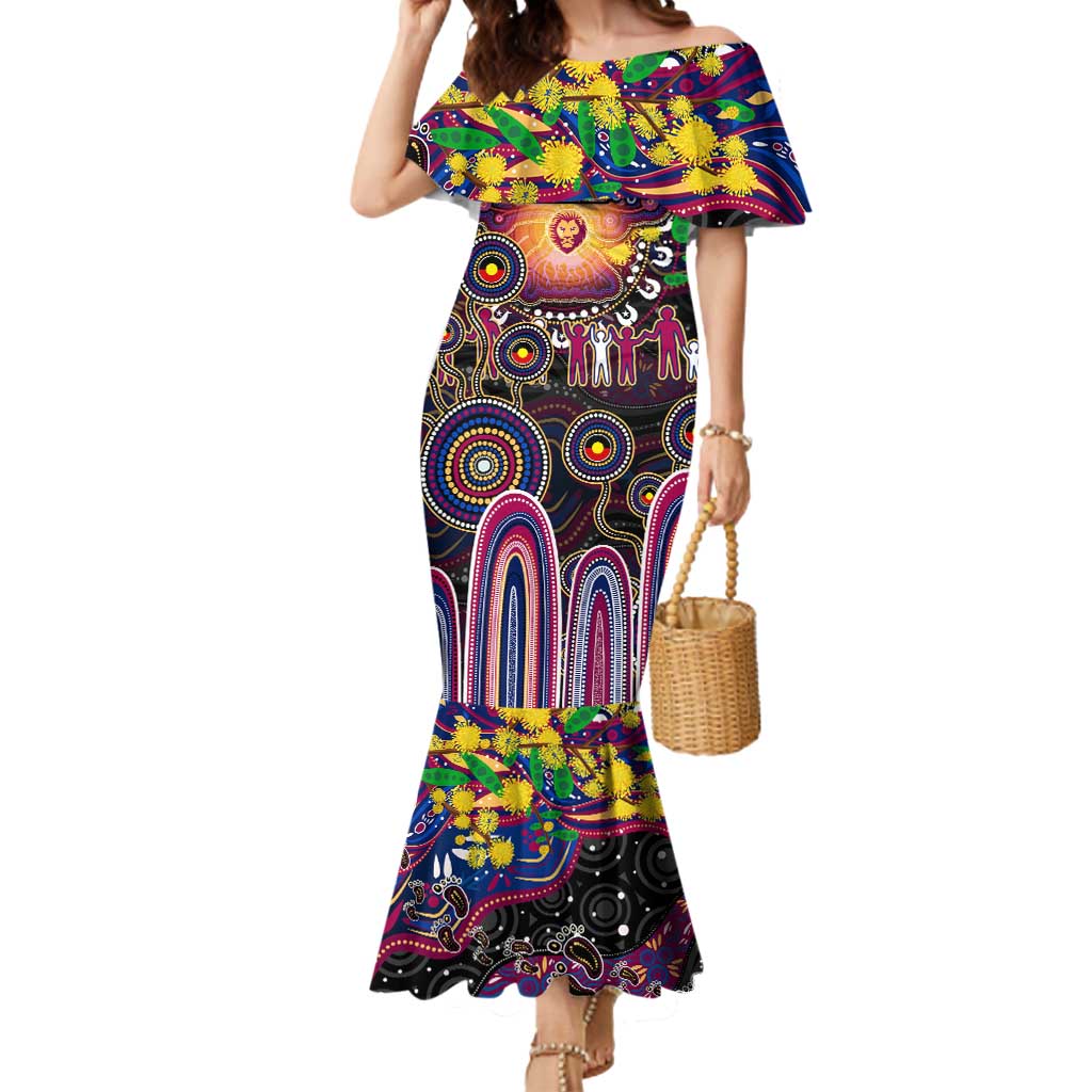 Personalised NAIDOC Week 2025 Lions Football Mermaid Dress Aboriginal Dot Painting