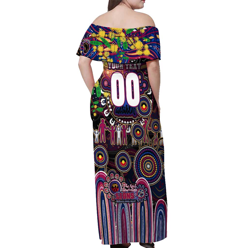 Personalised NAIDOC Week 2025 Lions Football Off Shoulder Maxi Dress Aboriginal Dot Painting
