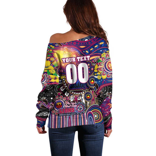 Personalised NAIDOC Week 2025 Lions Football Off Shoulder Sweater Aboriginal Dot Painting
