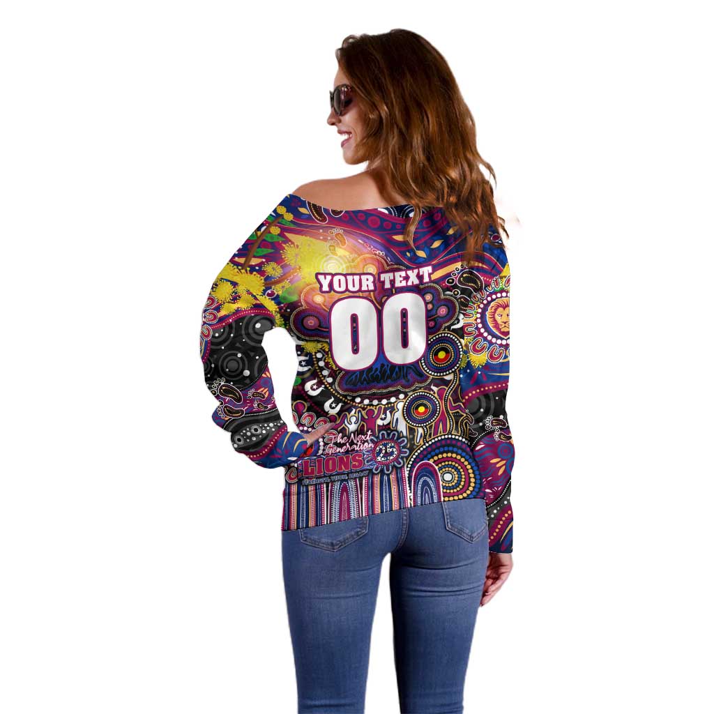 Personalised NAIDOC Week 2025 Lions Football Off Shoulder Sweater Aboriginal Dot Painting