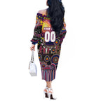 Personalised NAIDOC Week 2025 Lions Football Off The Shoulder Long Sleeve Dress Aboriginal Dot Painting