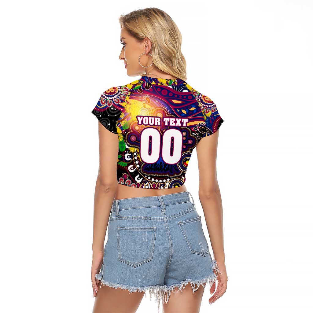 Personalised NAIDOC Week 2025 Lions Football Raglan Cropped T Shirt Aboriginal Dot Painting