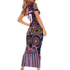Personalised NAIDOC Week 2025 Lions Football Short Sleeve Bodycon Dress Aboriginal Dot Painting