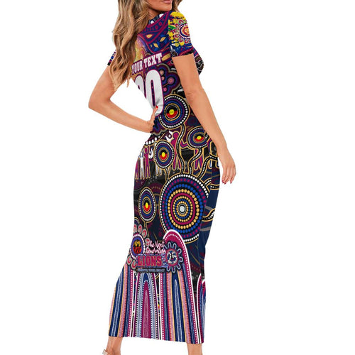 Personalised NAIDOC Week 2025 Lions Football Short Sleeve Bodycon Dress Aboriginal Dot Painting