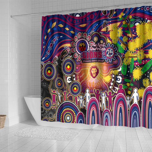 NAIDOC Week 2025 Lions Football Shower Curtain Aboriginal Dot Painting